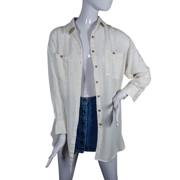 blue island Tops - Blue Island Button Down Blouse Beige Size XS Oversized Long Sleeve Collared